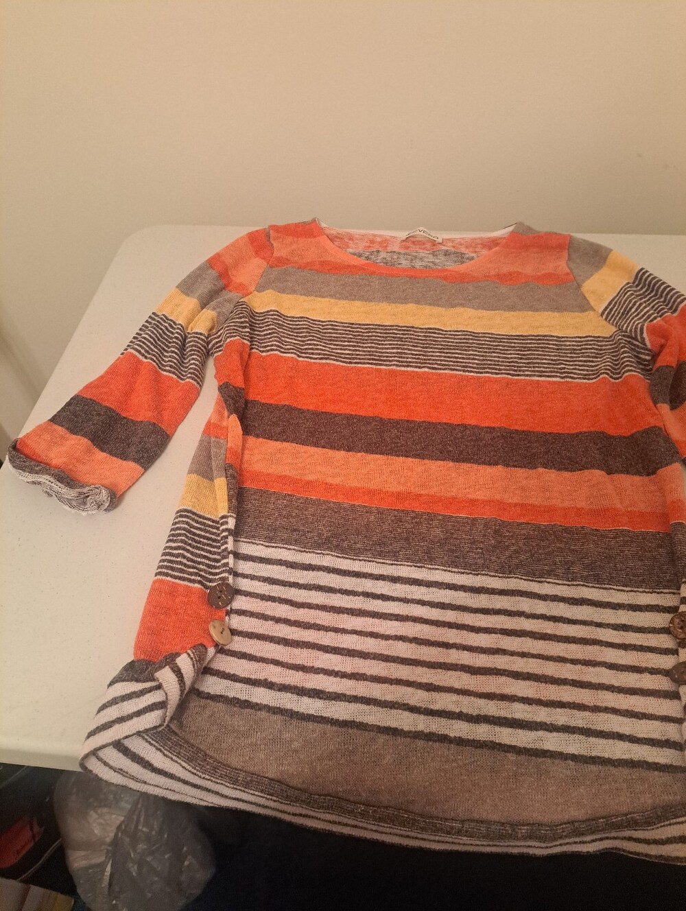 Striped Lightweight Knit Top in Orange, Yellow, Gray